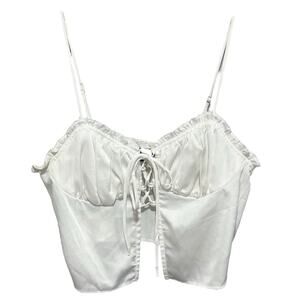 Cotton Candy LA Womens Milkmaid Going Out Top Size Small White Coquette Cropped